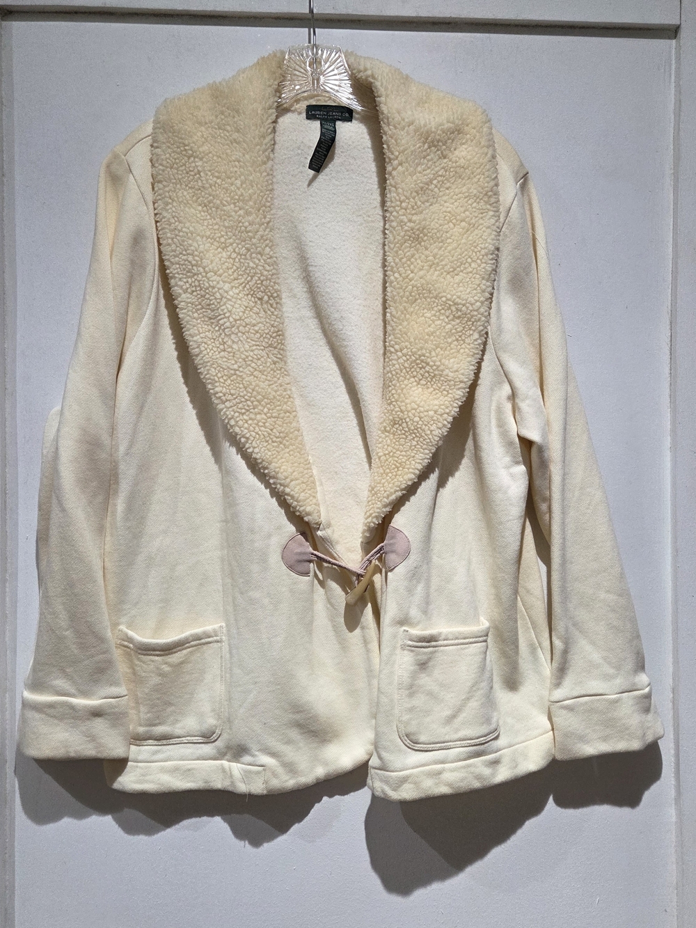 Lauren Ralph Lauren Cream Teddy Jacket with Plush Shawl Collar